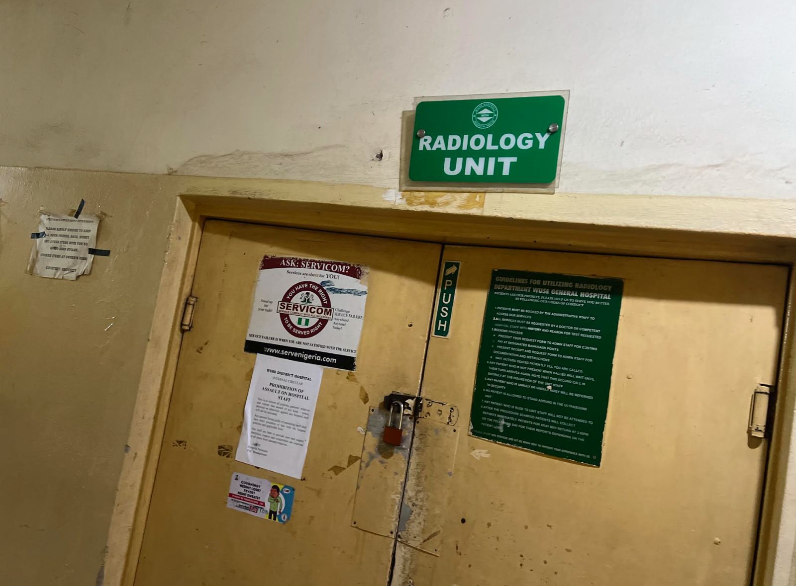 A locked Radiology Unit at the Wuse District Hospital.
